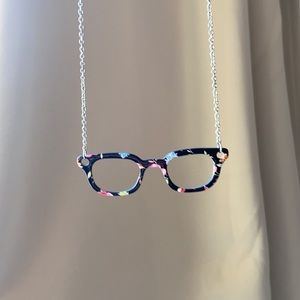 Floral black glasses long necklace